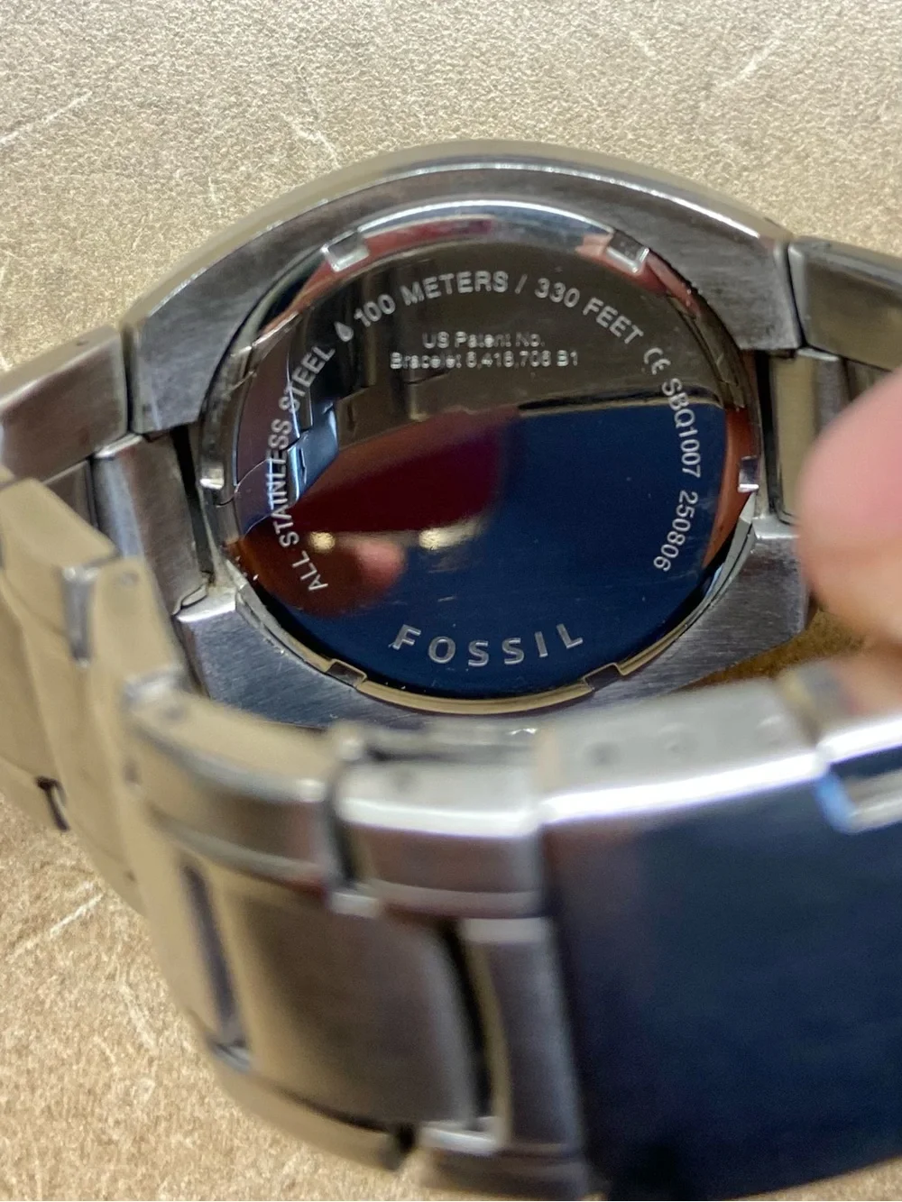 Fossil Silver Stainless Steel Sports Watch with  Red Orange Dial